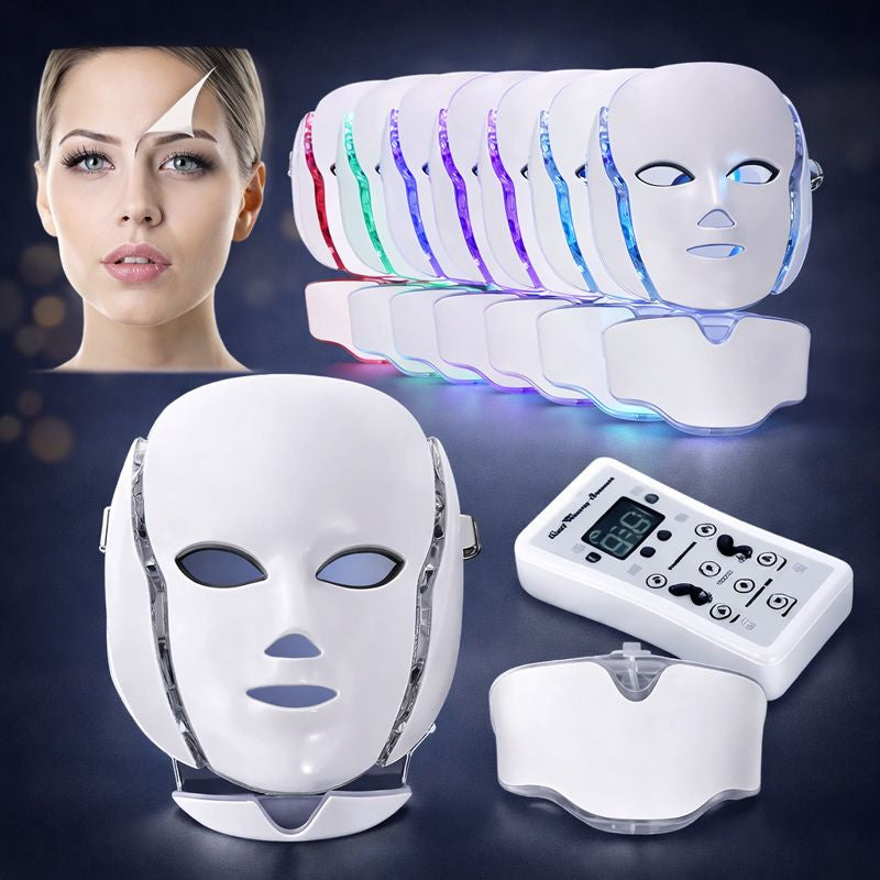 Máscara LED Facial y Cuello 7 Colores – Rejuvenecimiento y Firmeza de la Piel